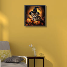 Load image into Gallery viewer, Diamond Painting - Full Round - halloween pumpkin black cat (40*40CM)
