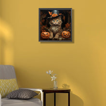 Load image into Gallery viewer, Diamond Painting - Full Round - halloween pumpkin black cat (40*40CM)
