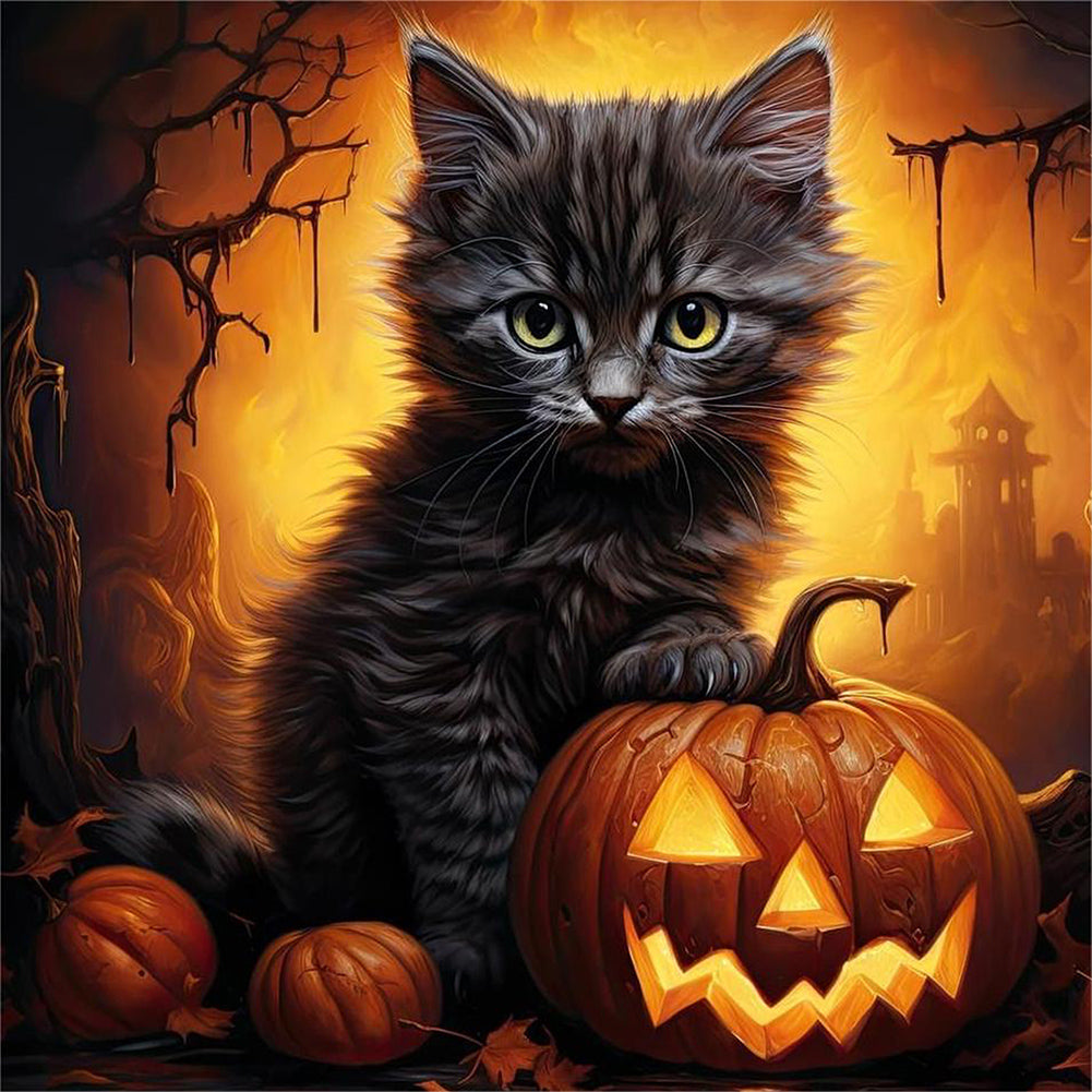 Diamond Painting - Full Round - halloween pumpkin black cat (40*40CM)