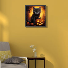 Load image into Gallery viewer, Diamond Painting - Full Round - halloween pumpkin black cat (40*40CM)
