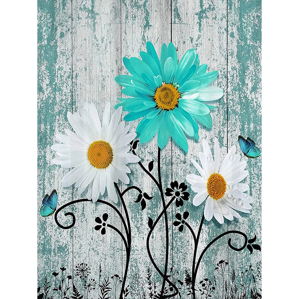 Diamond Painting - Full Round - Flowers on wooden board background (30*40CM)