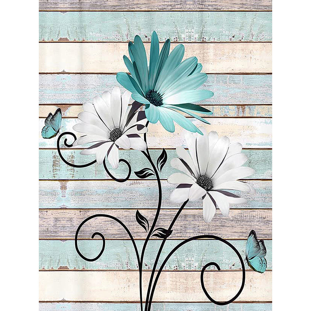 Diamond Painting - Full Round - Flowers on wooden board background (30*40CM)
