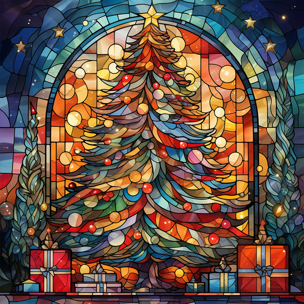 Diamond Painting - Full Round - Christmas tree glass painting (30*30CM)