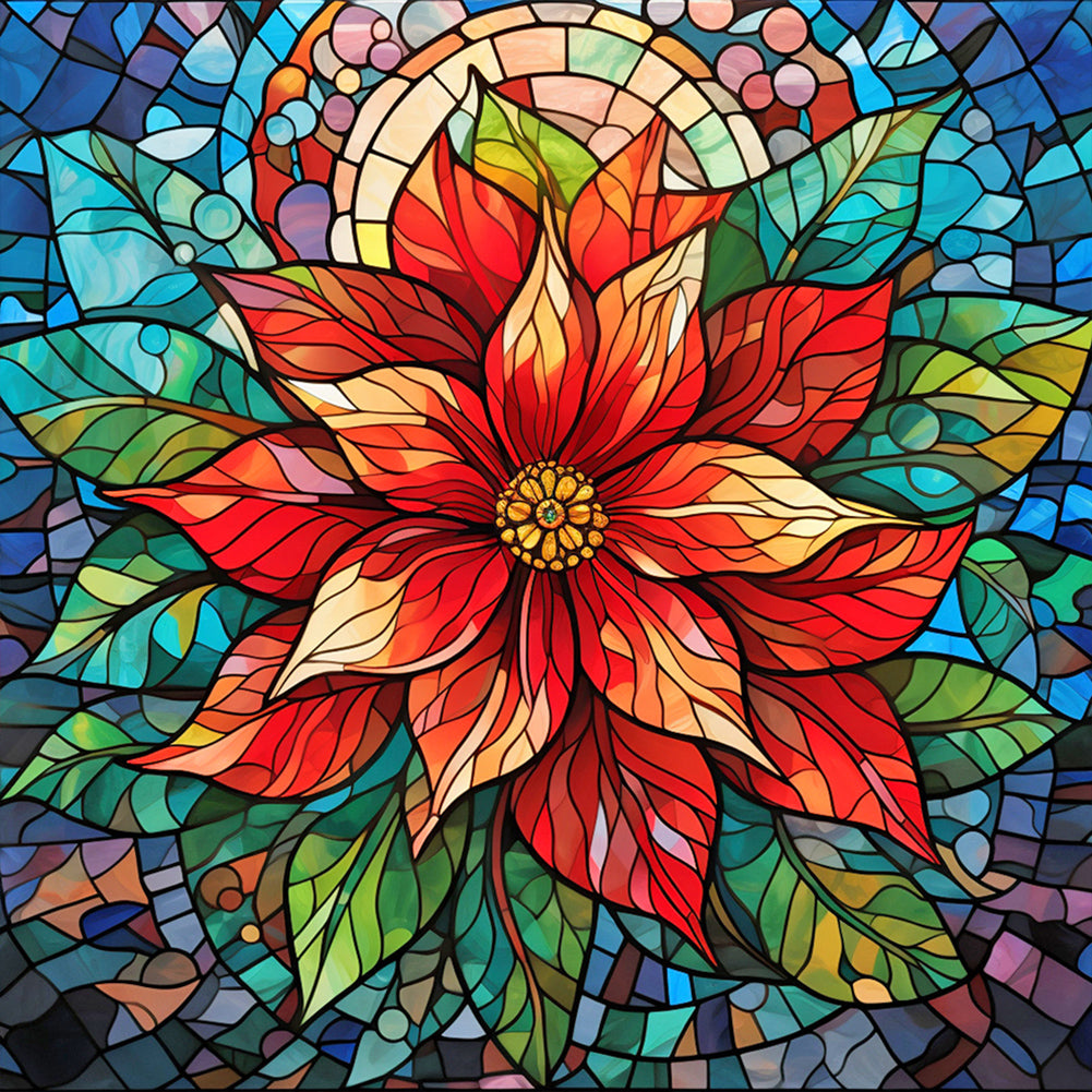 Diamond Painting - Full Round - Christmas red flower glass painting (30*30CM)