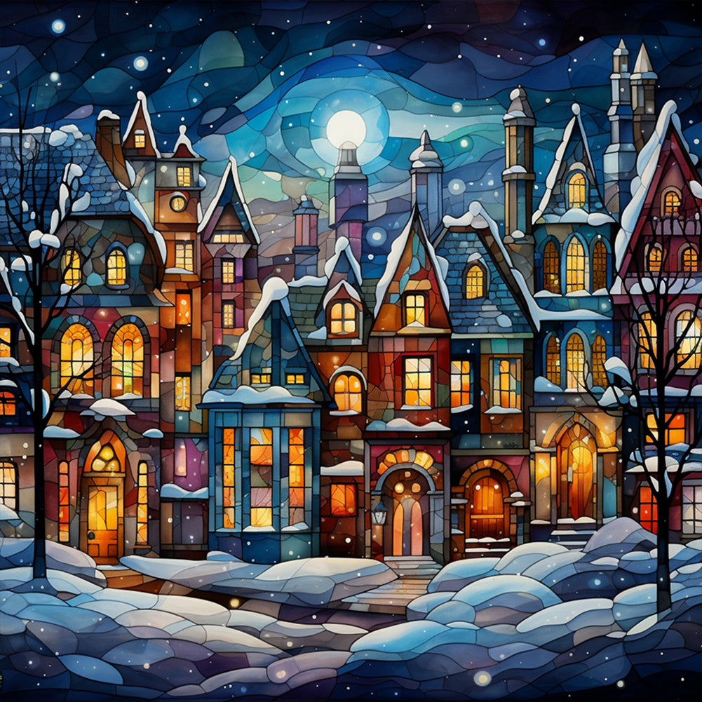 Diamond Painting - Full Round - Christmas street glass painting (30*30CM)