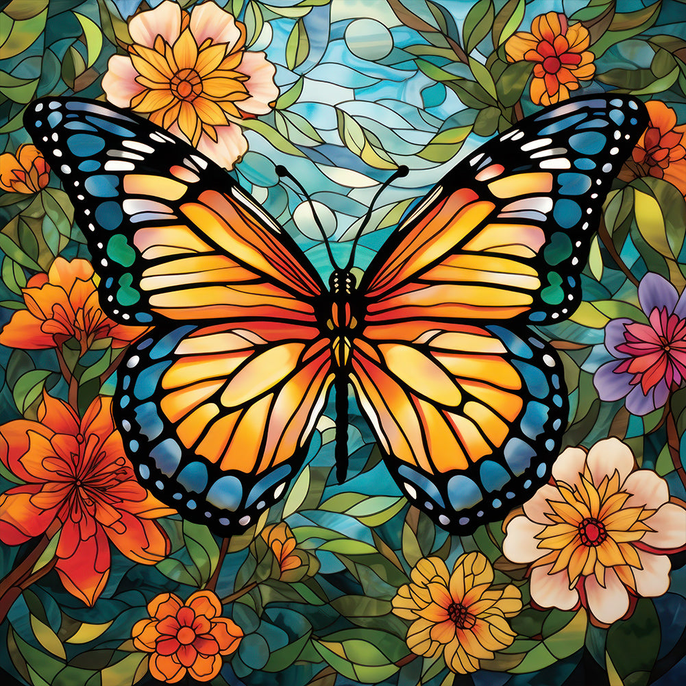 Diamond Painting - Full Round - Garden Butterfly Glass Painting (30*30CM)
