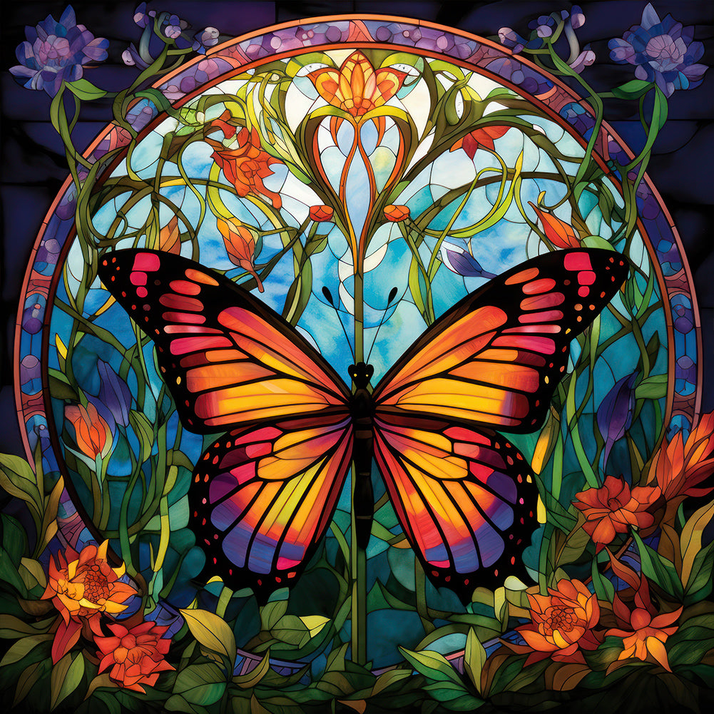 Diamond Painting - Full Round - Garden Butterfly Glass Painting (30*30CM)