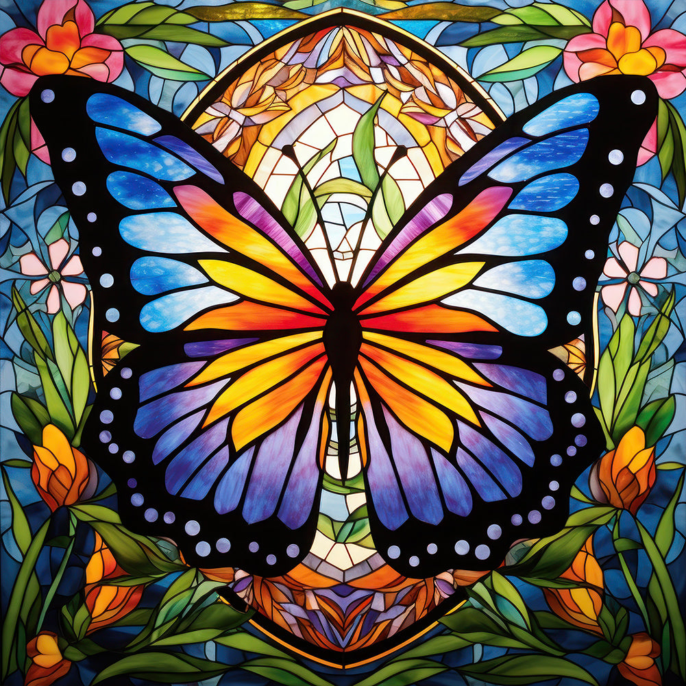 Diamond Painting - Full Round - Garden Butterfly Glass Painting (30*30CM)