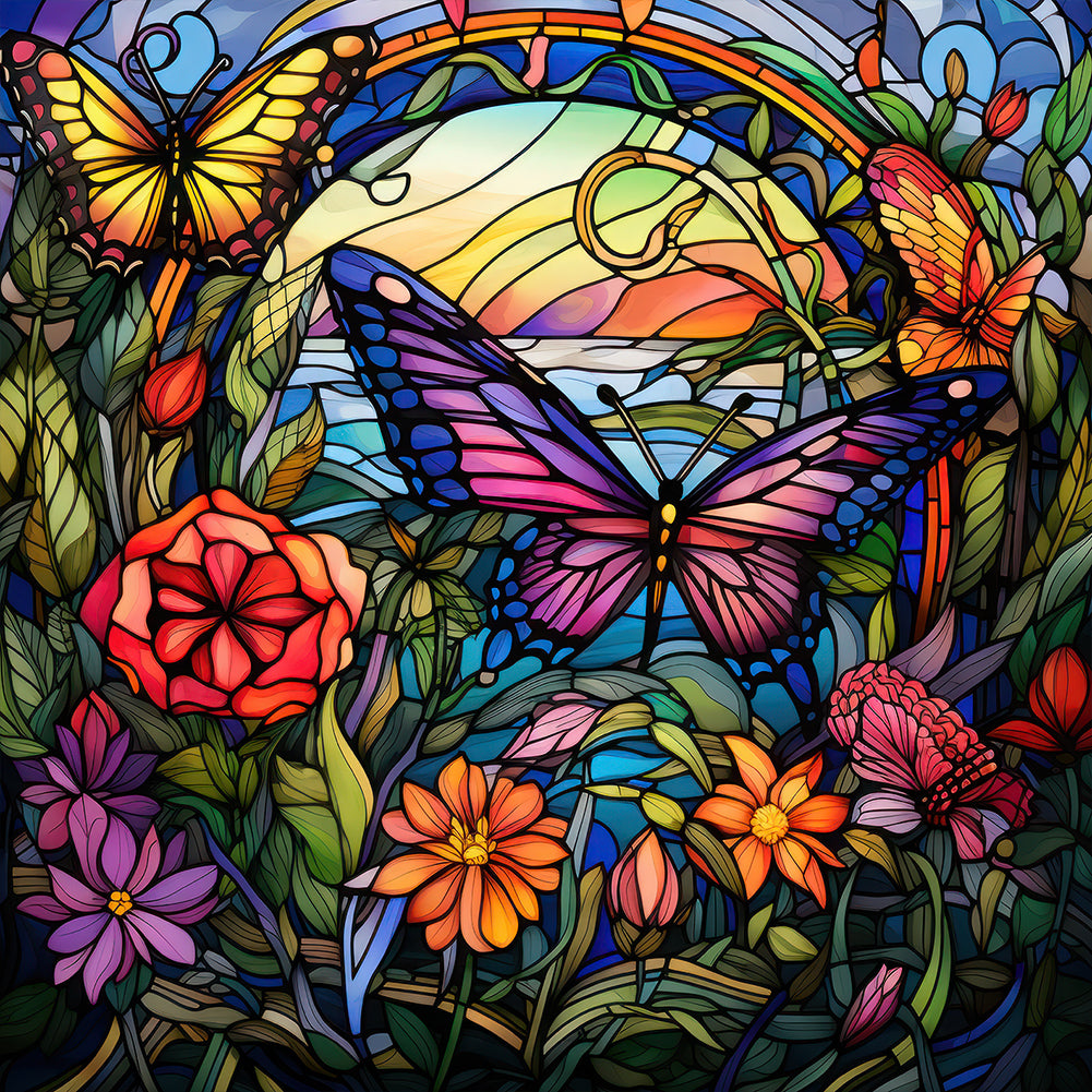 Diamond Painting - Full Round - Garden Butterfly Glass Painting (30*30CM)