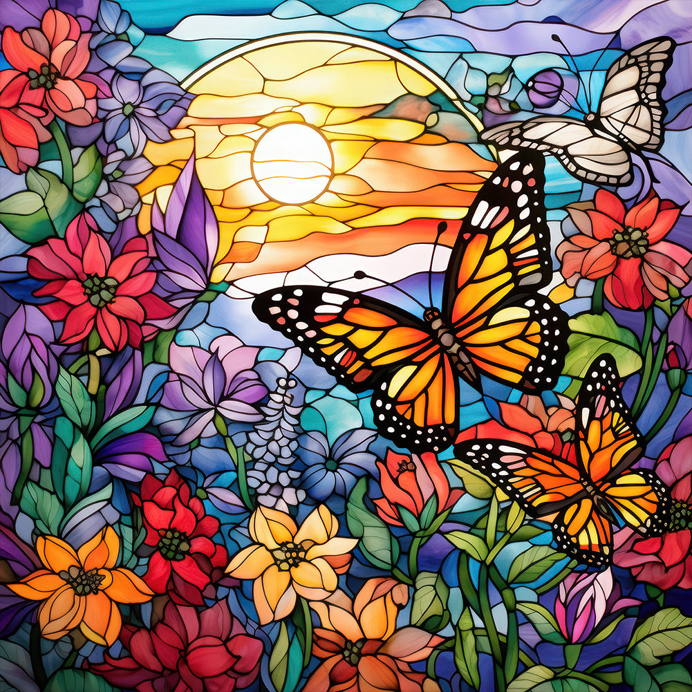Diamond Painting - Full Round - Garden Butterfly Glass Painting (30*30CM)