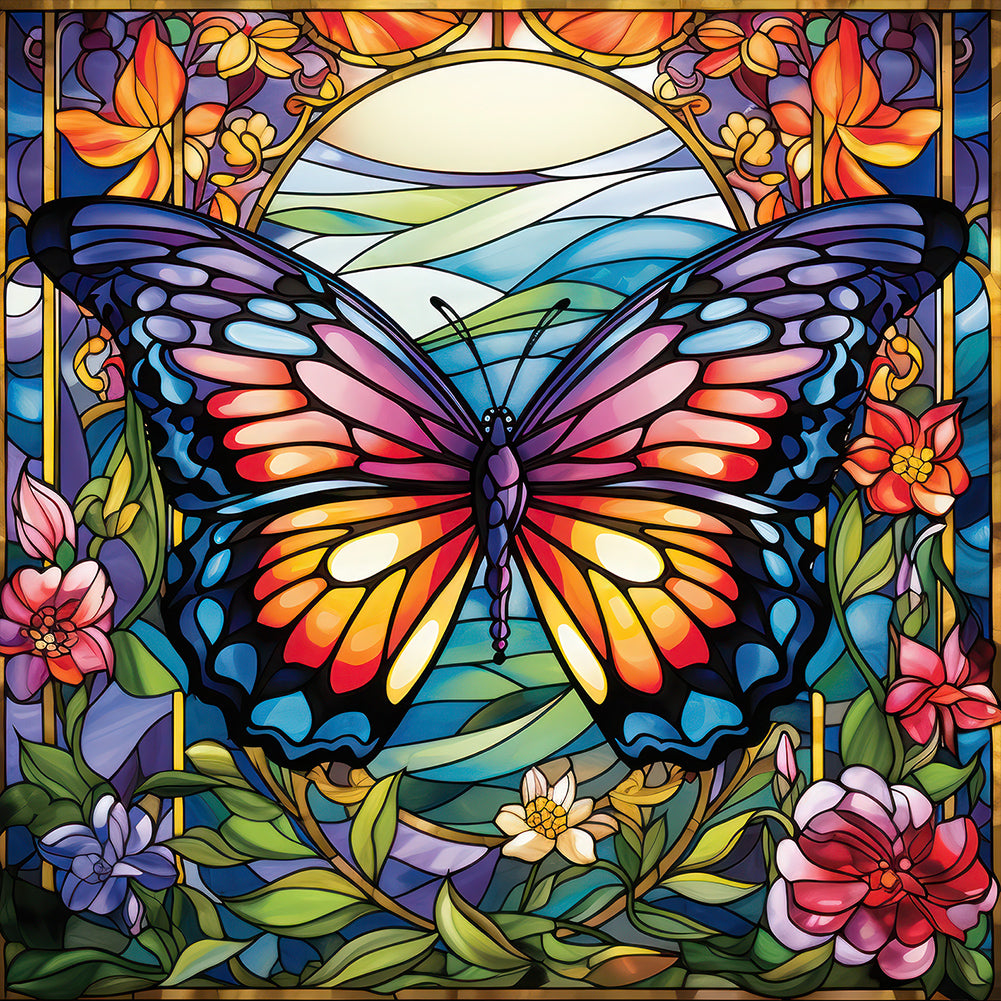Diamond Painting - Full Round - Garden Butterfly Glass Painting (30*30CM)
