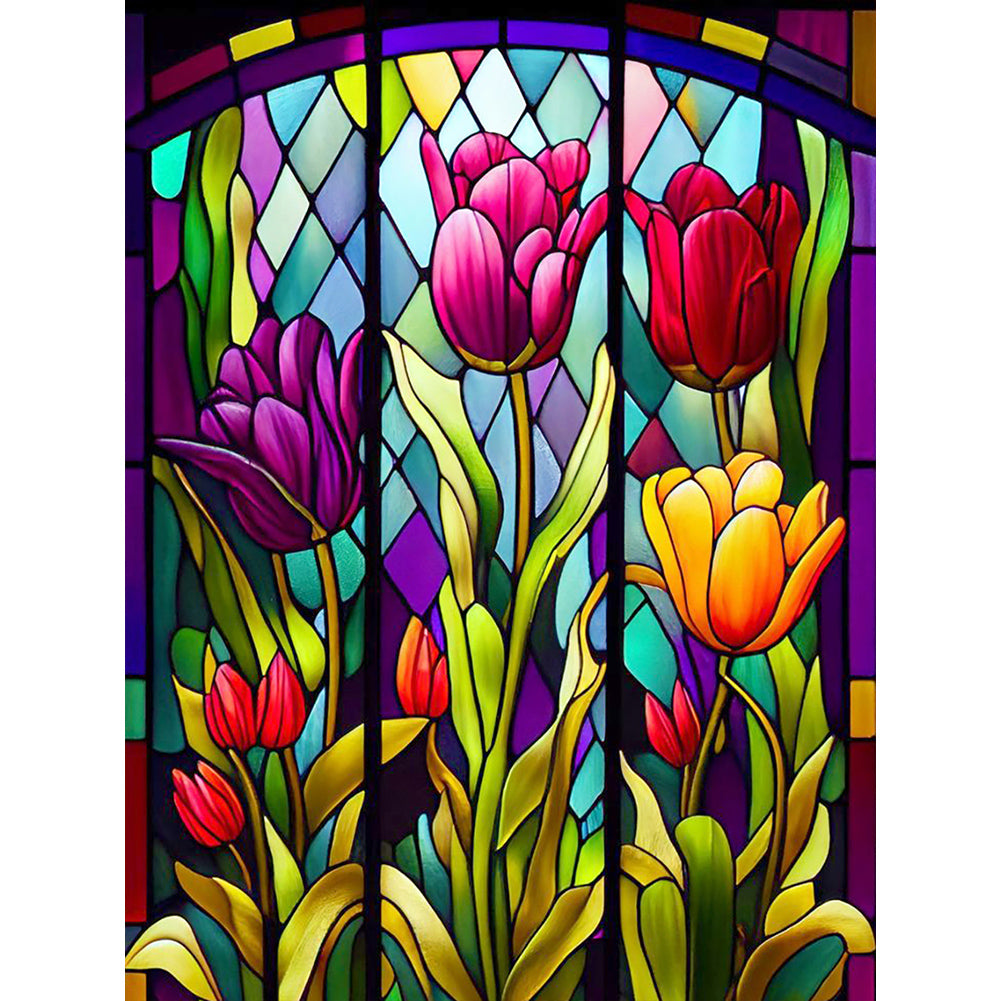 Diamond Painting - Full Round - stained glass tulips (30*40CM)