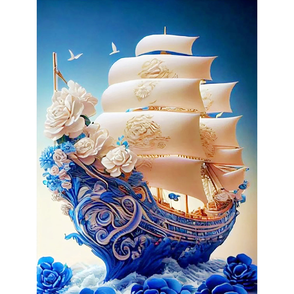 Diamond Painting - Full Round - white rose boat (30*40CM)
