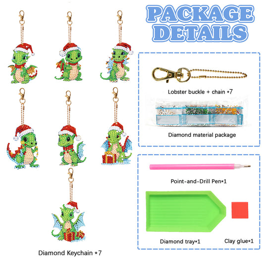 6/7PCS Double Sided Diamond Painting Art Keychain Pendant Special Shape Dinosaur