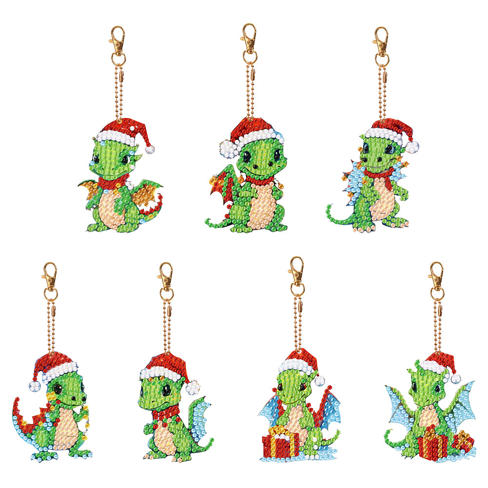 6/7PCS Double Sided Diamond Painting Art Keychain Pendant Special Shape Dinosaur