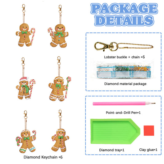 6/7PCS Double Sided Diamond Painting Art Keychain Pendant Special Shape Dinosaur