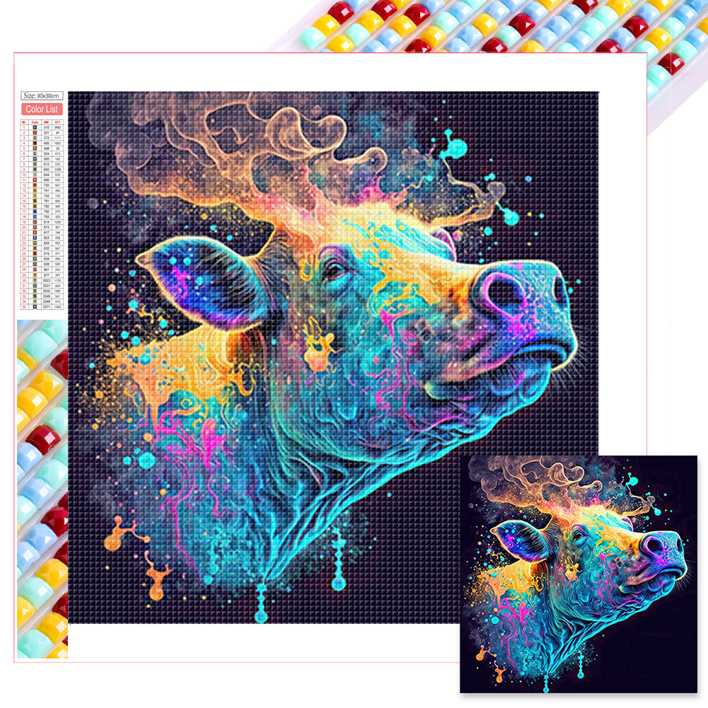 Diamond Painting - Full Square - Colorful animals-cow (30*30CM)
