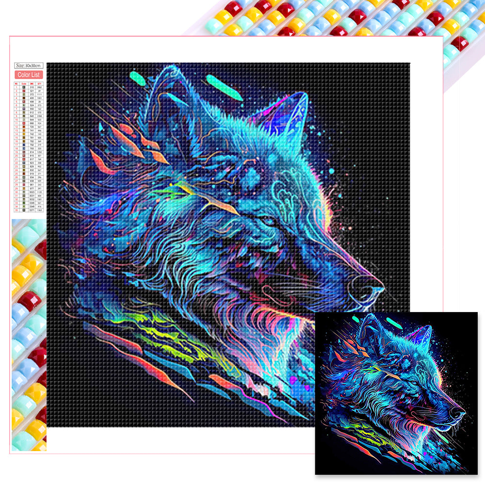Diamond Painting - Full Square - Colorful animals-wolf (30*30CM)