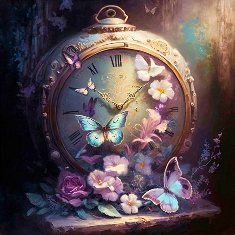 Diamond Painting - Full Round - butterfly clock (30*30CM)