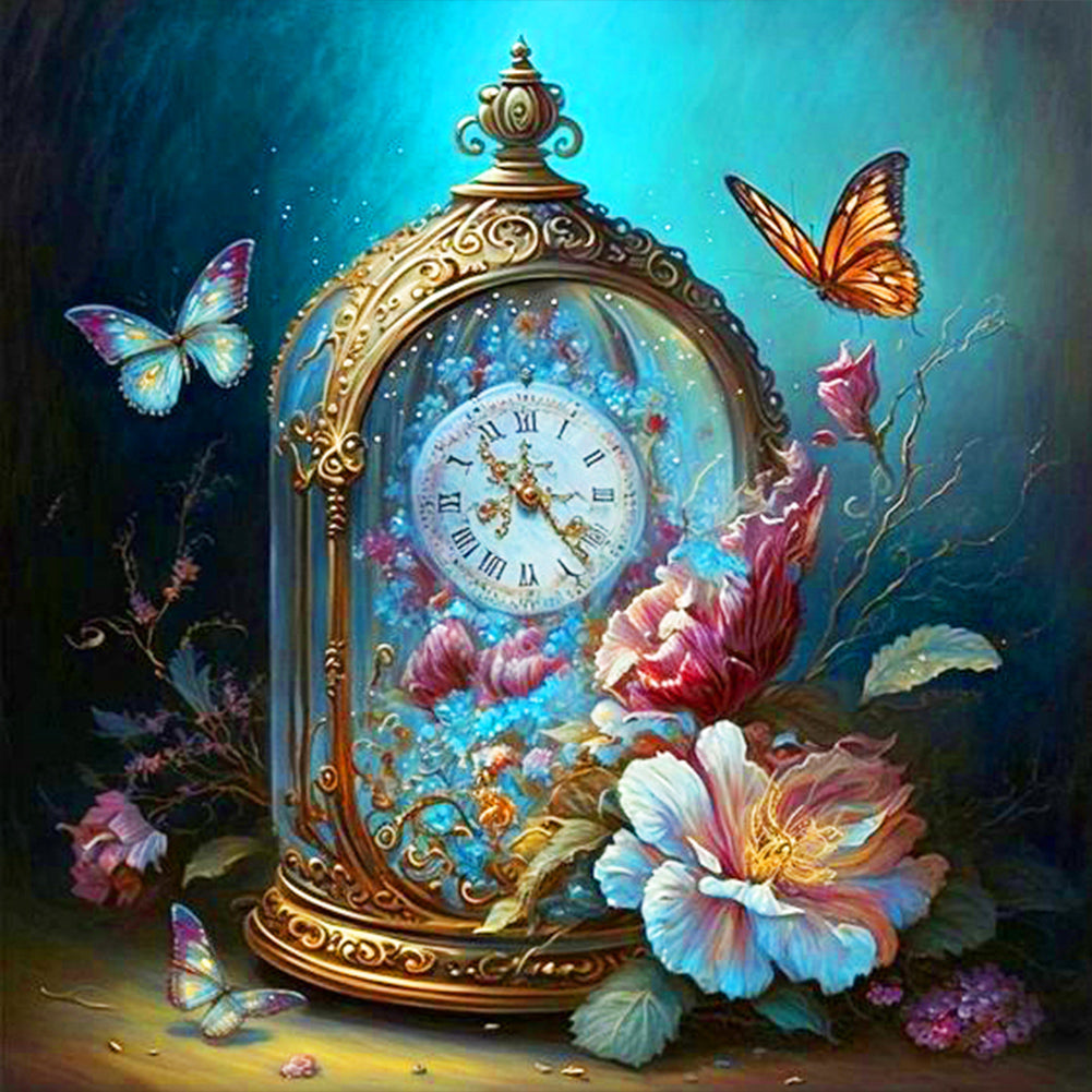 Diamond Painting - Full Round - butterfly clock (30*30CM)
