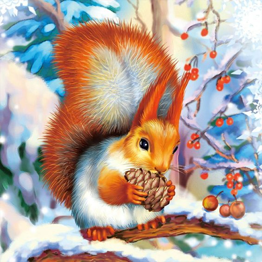 Diamond Painting - Full Round - Little squirrel in snow scene (30*30CM)