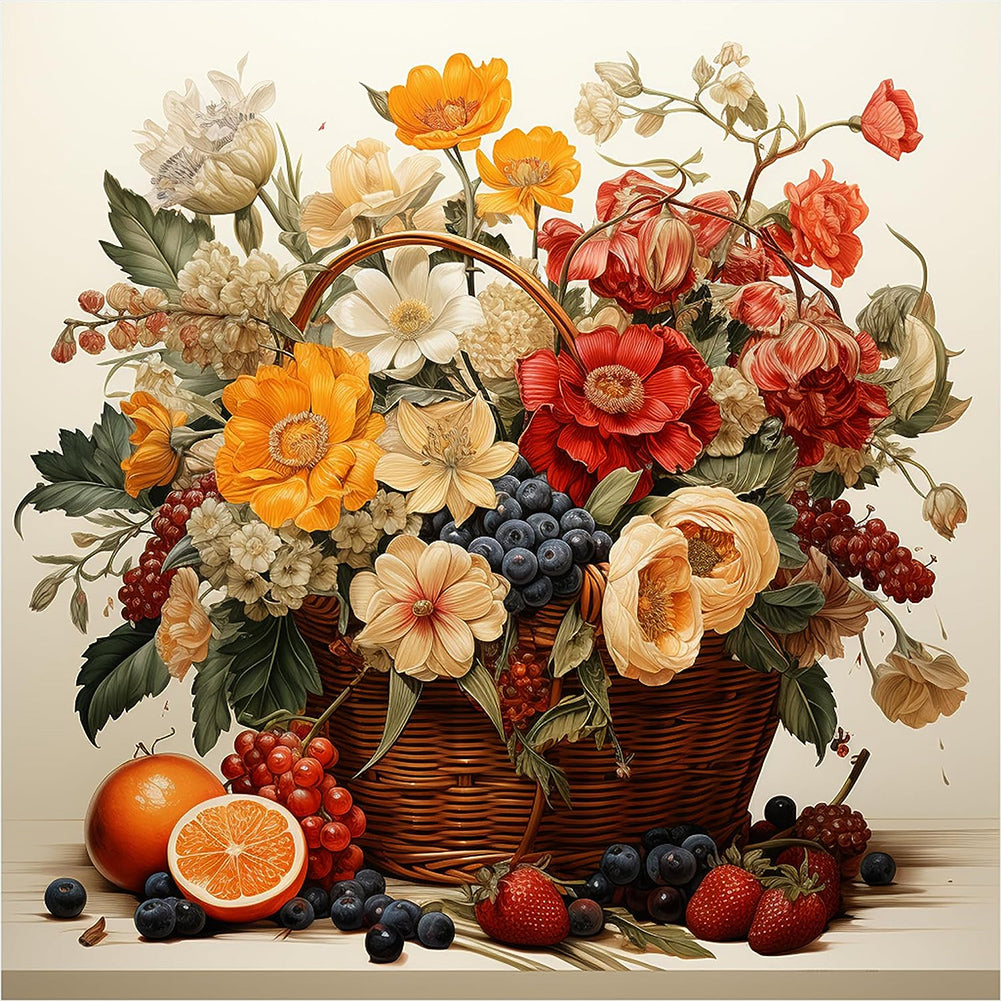 Diamond Painting - Full Round - Basket full of flowers and fruits (40*40CM)