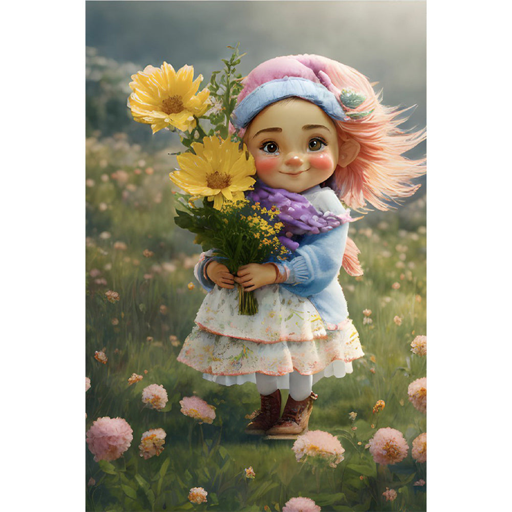 Diamond Painting - Full Round - little girl holding flowers (40*60CM)