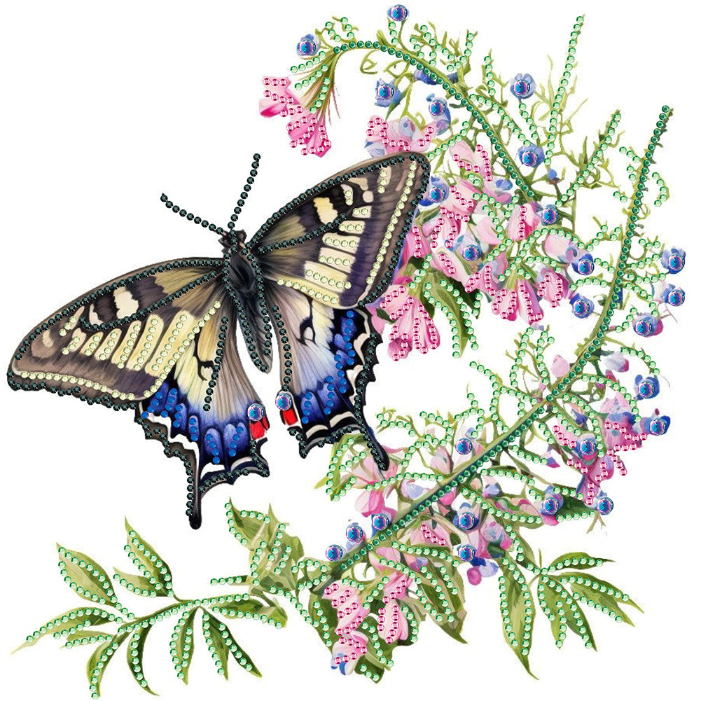 Diamond Painting - Partial Special Shaped - Flower fragrance and butterfly dance (30*30CM)