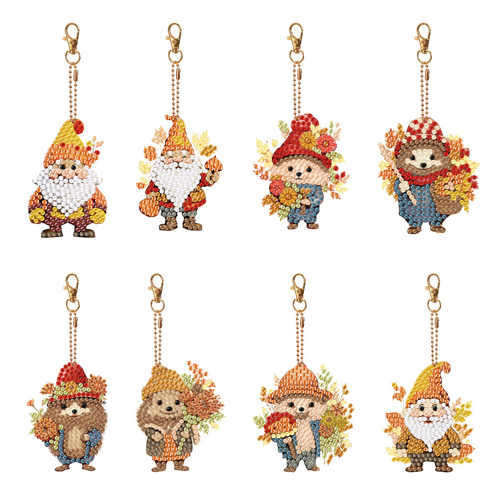 8PCS Double Sided Special Shape Diamond Painting Art Keychain Pendant Cute Dwarf
