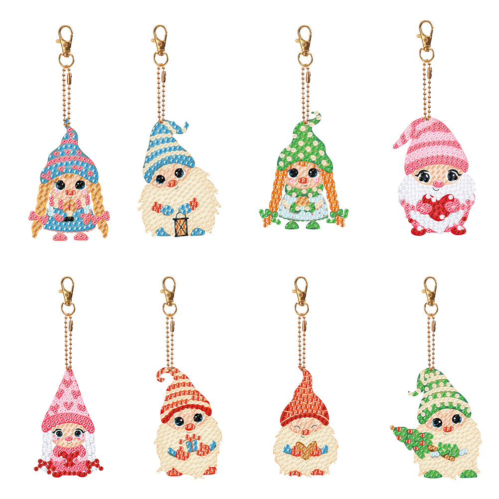 8PCS Double Sided Special Shape Diamond Painting Art Keychain Pendant Cute Dwarf