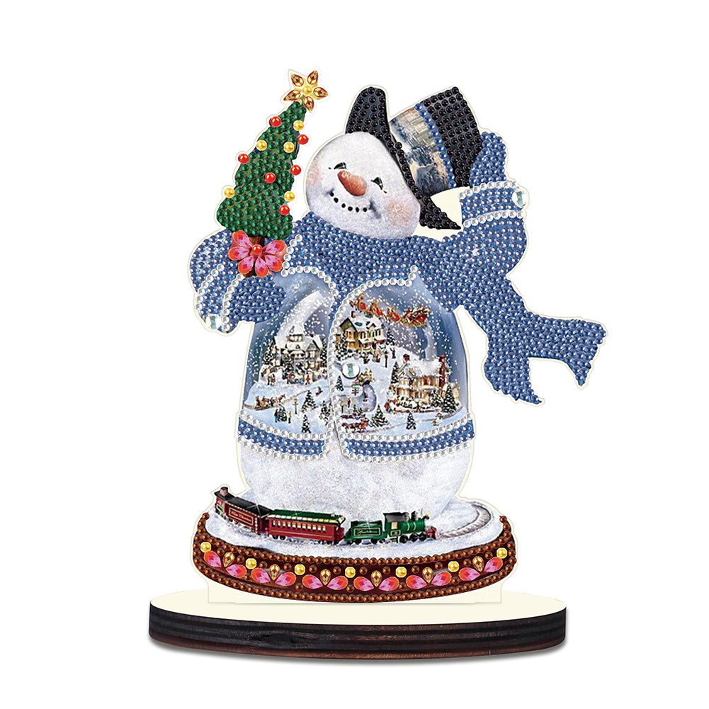 Wooden Diamond Painting Desktop Decor Xmas Snowman for Home Office Desktop Decor