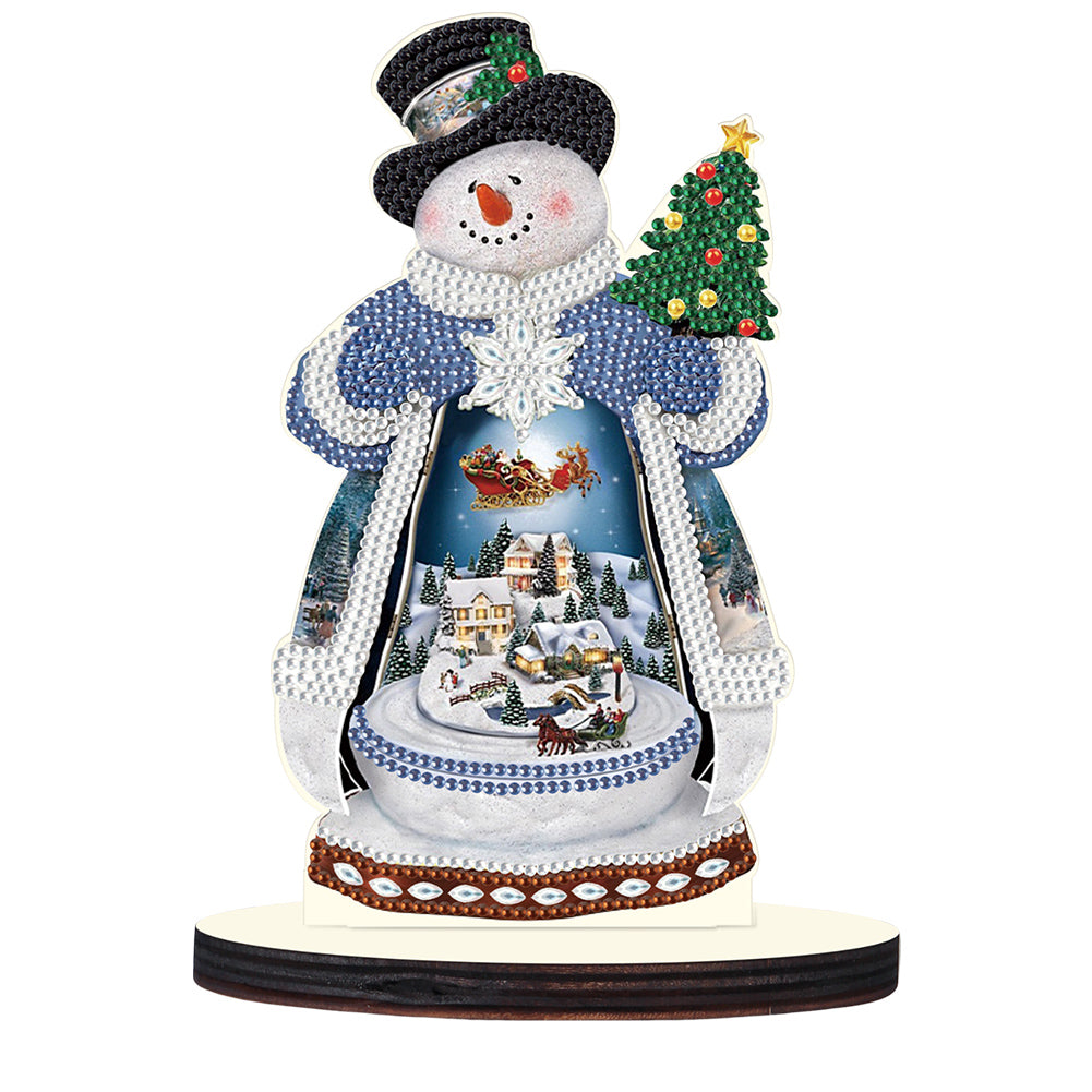 Wooden Diamond Painting Desktop Decor Xmas Snowman for Home Office Desktop Decor