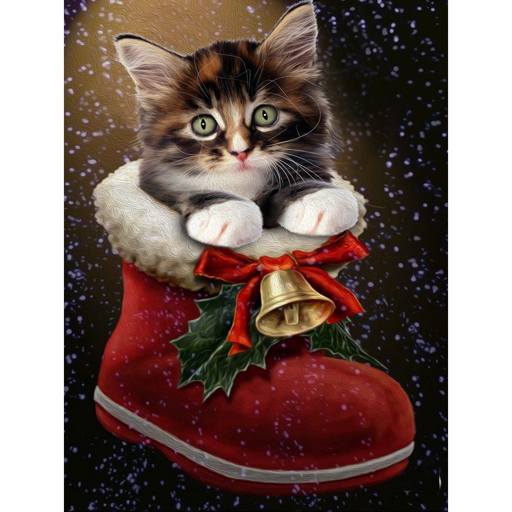 Diamond Painting - Full Round - Christmas kitten in boots (30*40CM)