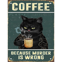 Load image into Gallery viewer, Diamond Painting - Full Round - black cat drinking coffee (30*40CM)
