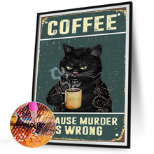 Load image into Gallery viewer, Diamond Painting - Full Round - black cat drinking coffee (30*40CM)
