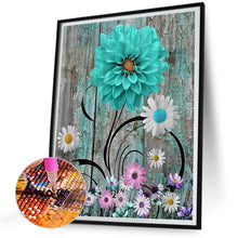 Load image into Gallery viewer, Diamond Painting - Full Round - Blue and green wooden board flowers (30*40CM)
