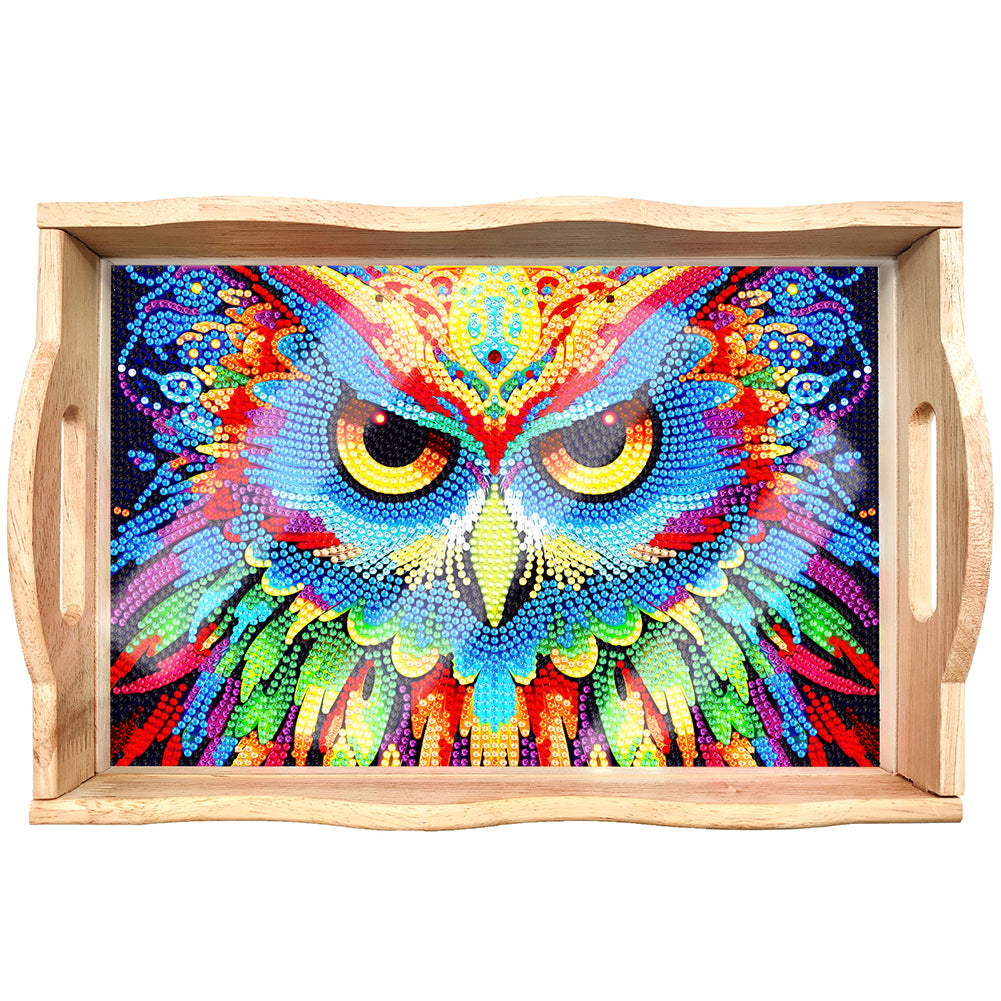 Diamond Painting Nesting Food Trays with Handle Coffee Table Tray (Owl)
