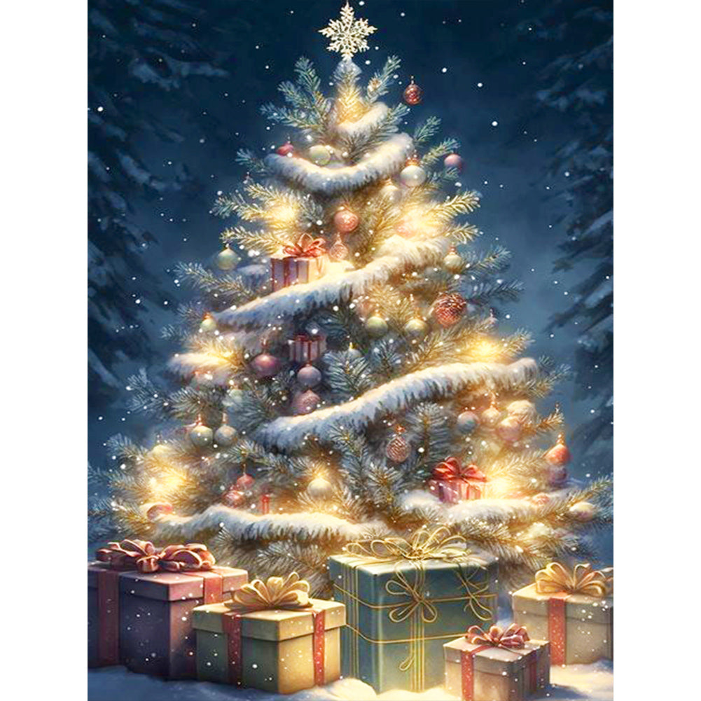 Diamond Painting - Full Round - Christmas tree on snowy night (30*40CM)