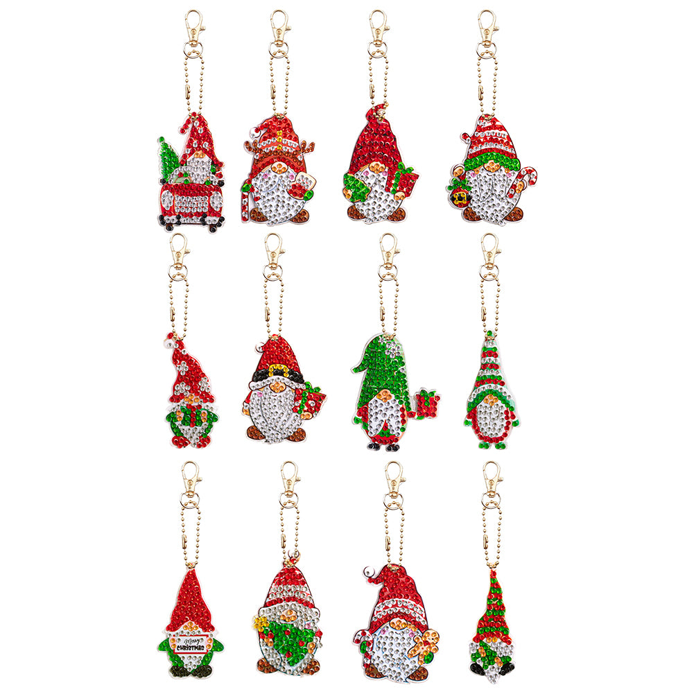 12PCS Double Sided Special Shape Diamond Art Keyring (Christmas Gnome)