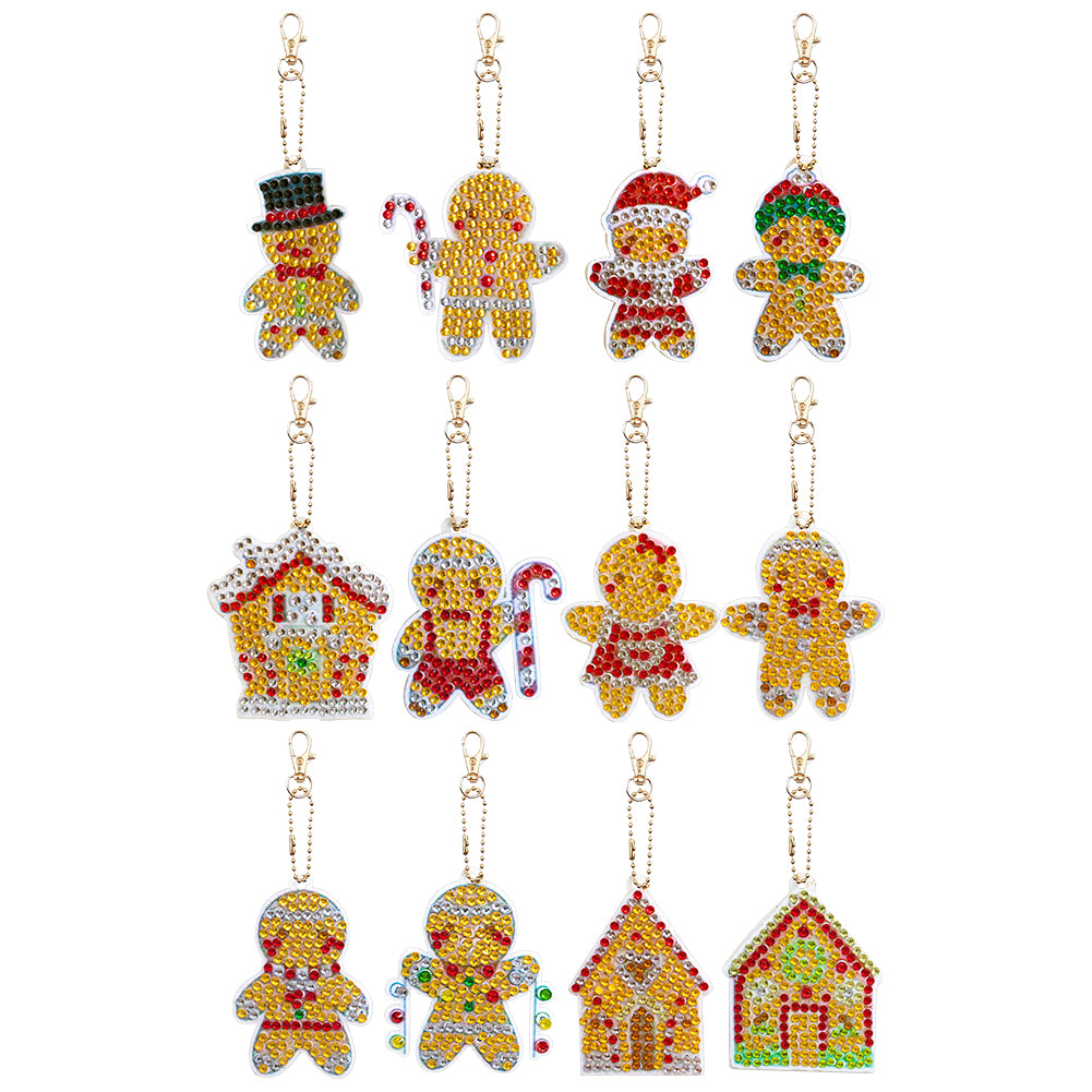 12PCS Double Sided Special Shape Diamond Art Keyring (Gingerbread Man)