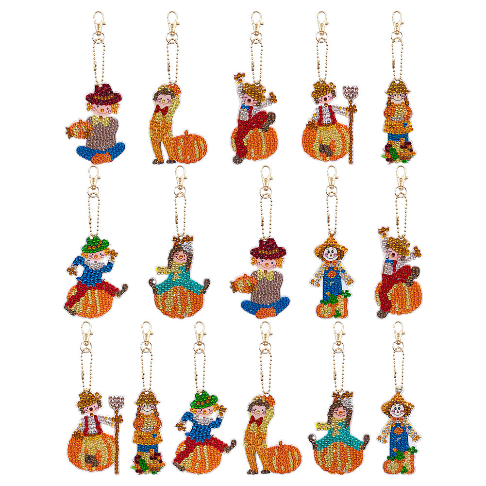 16PCS Double Sided Special Shape Diamond Art Keyring (Scarecrow)