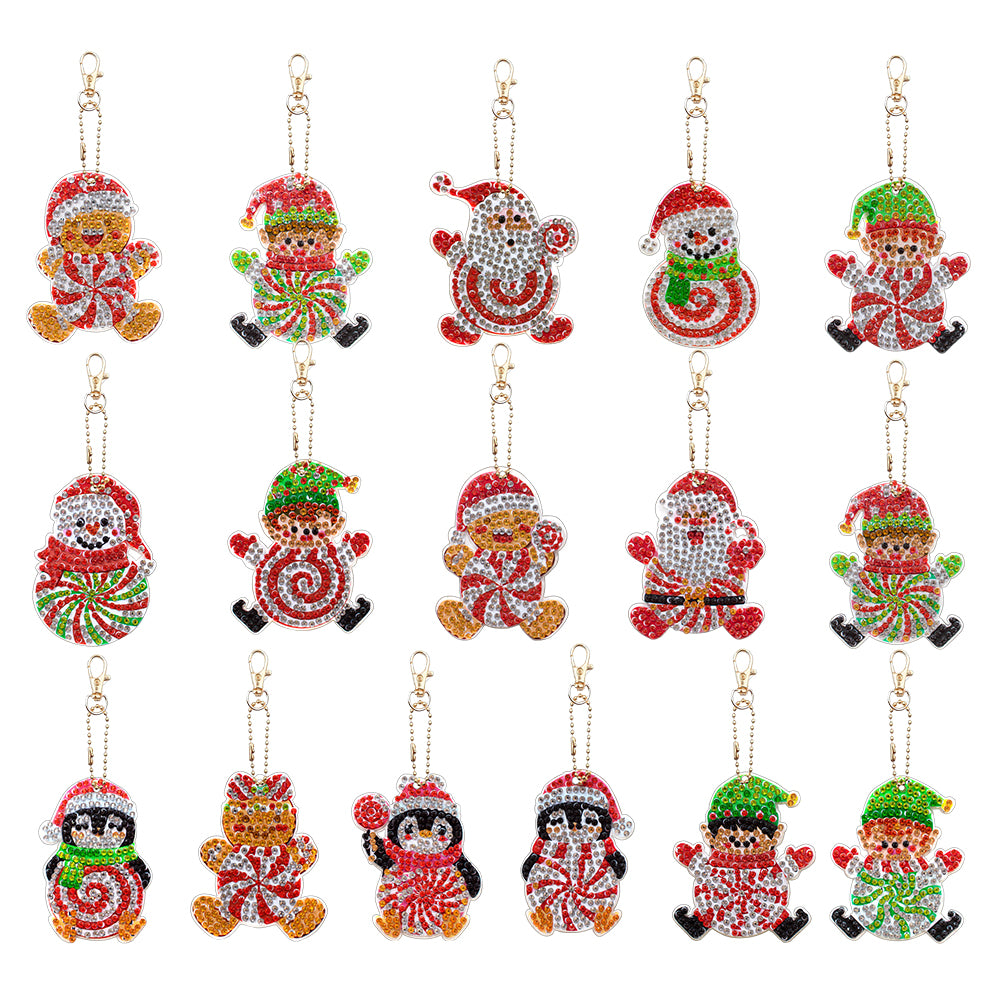 16PCS Double Sided Special Shape Diamond Art Keyring (Christmas Penguin)