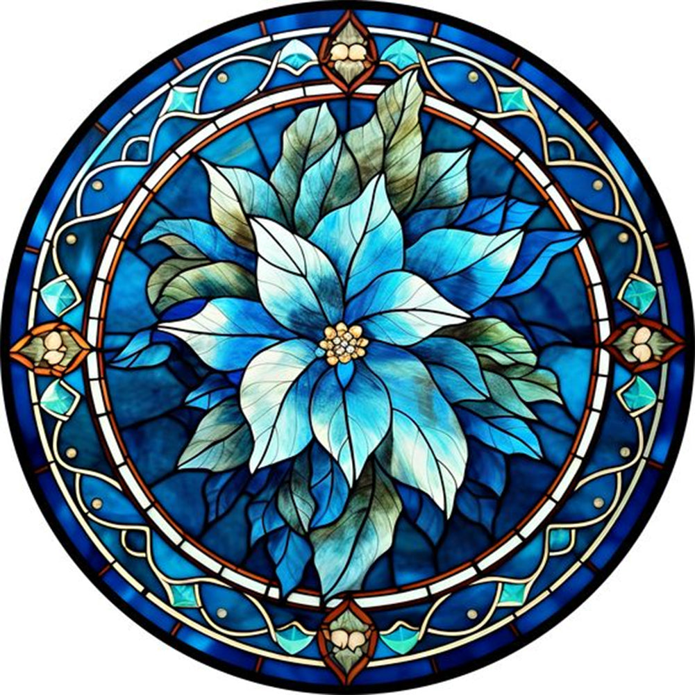 Diamond Painting - Full Round - Round card blue flower (30*30CM)