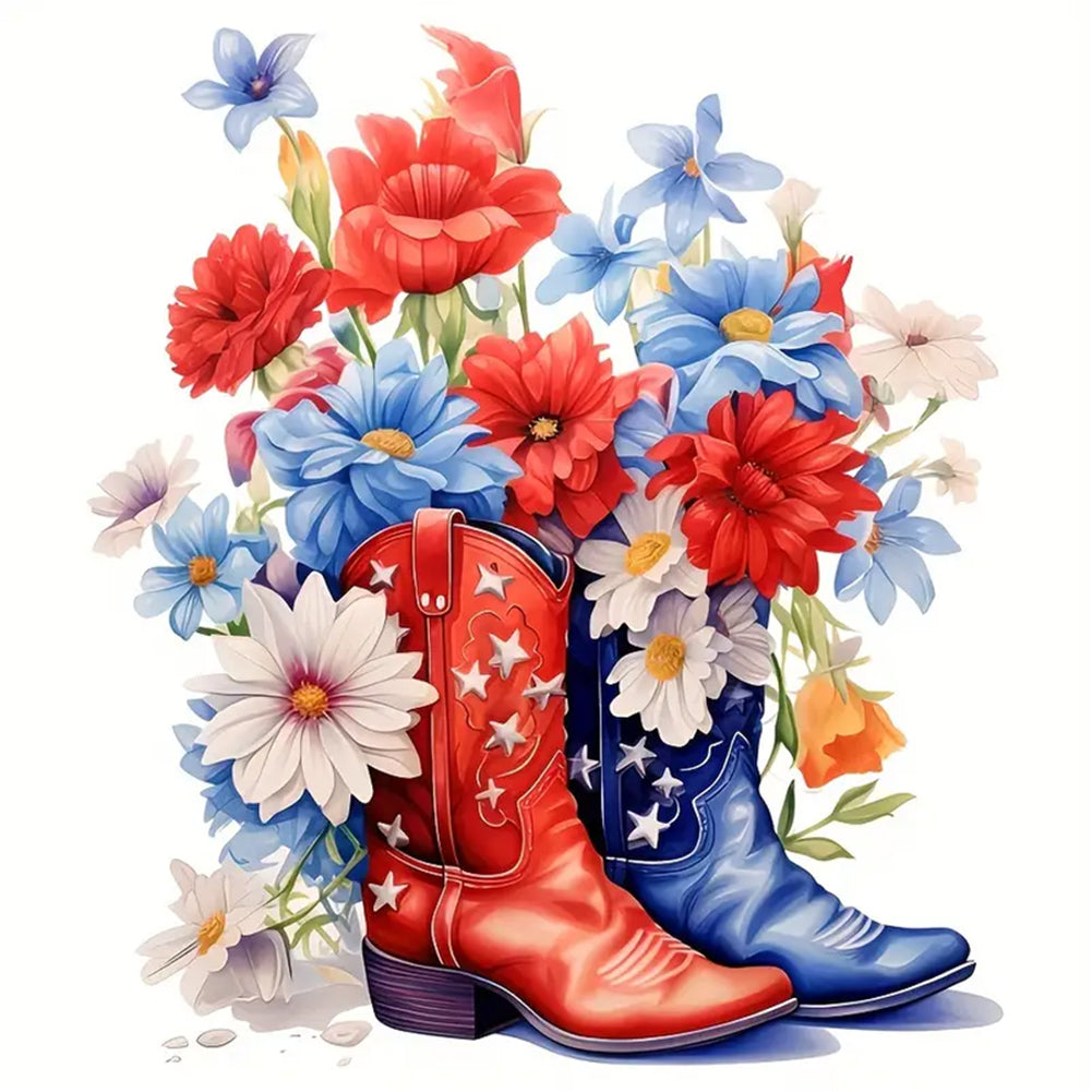Diamond Painting - Full Round - floral boots (30*30CM)