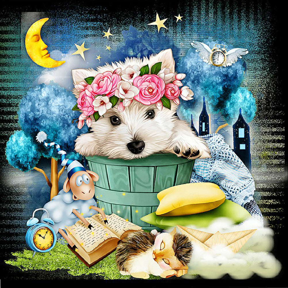 Diamond Painting - Full Round - white dog (40*40CM)