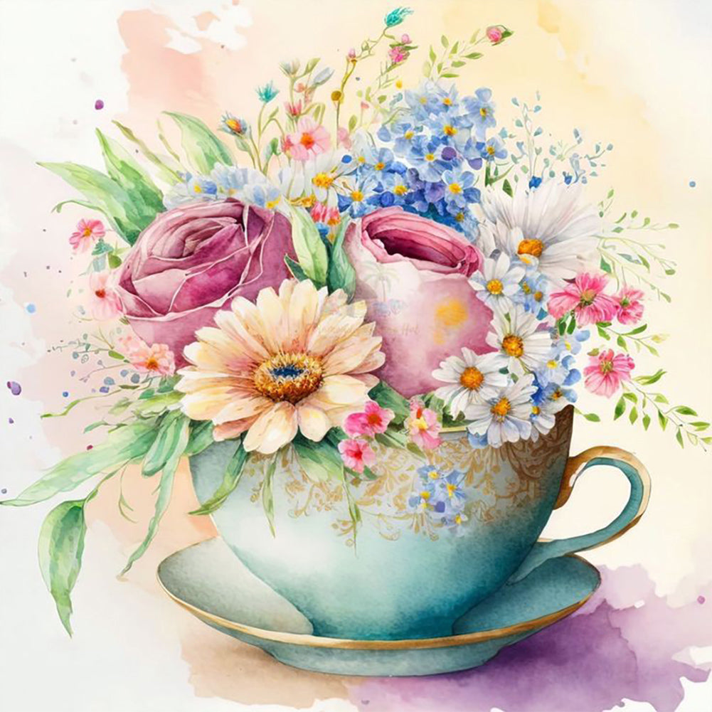 Diamond Painting - Full Round - tea cup bouquet (30*30CM)
