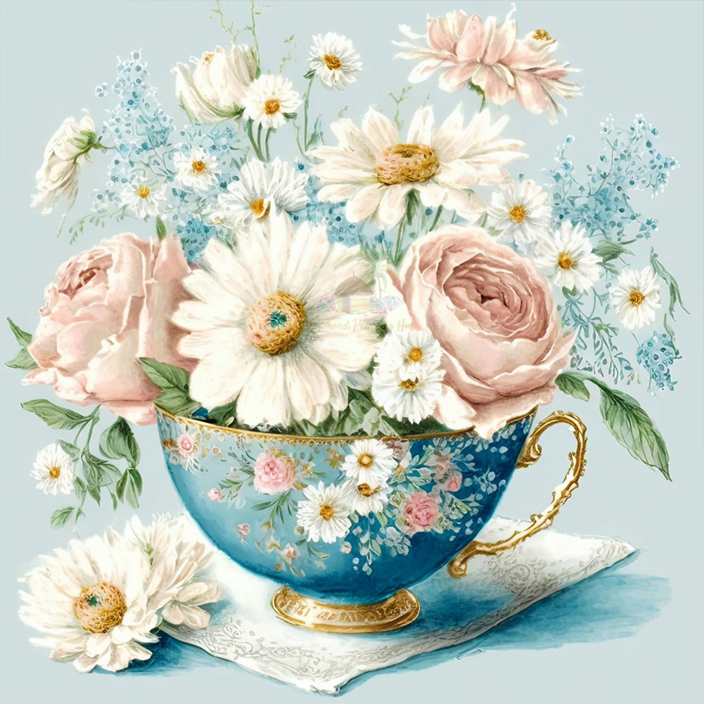 Diamond Painting - Full Round - teacup bouquet (30*30CM)