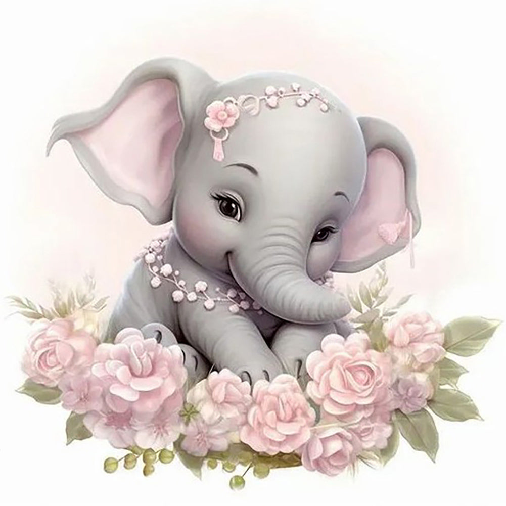 Diamond Painting - Full Round - Cartoon baby elephant (30*30CM)