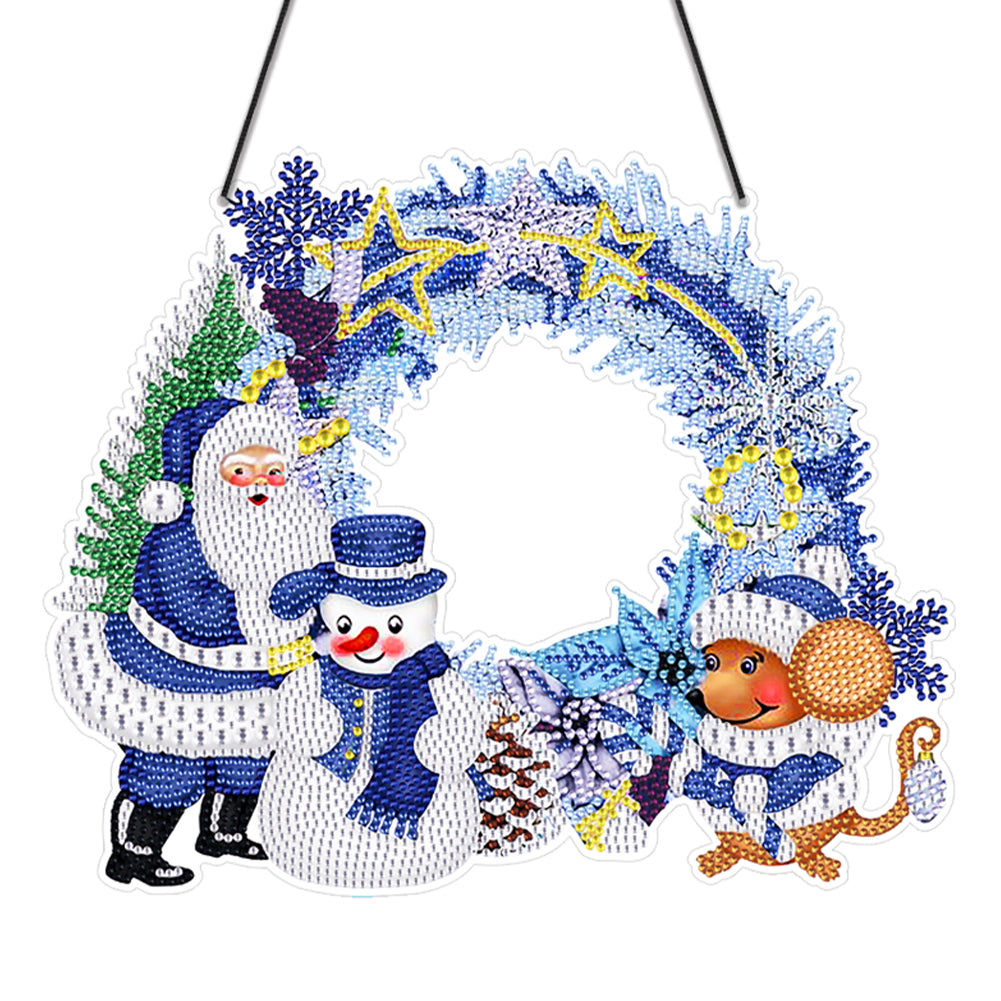 Xmas Decor Special Shaped Diamond Painting Wall Decor Wreath (Snowy Christmas)