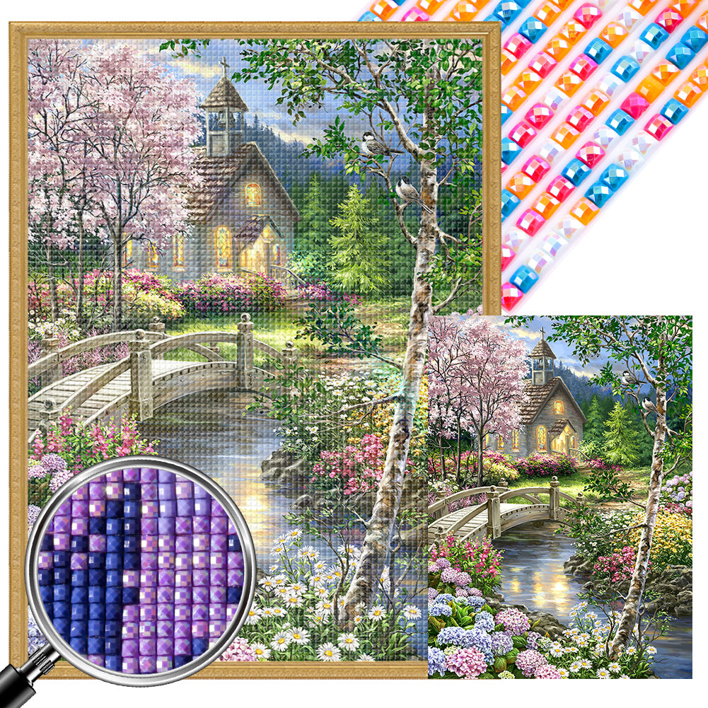 AB Diamond Painting - Full Square - Small Bridge and Flowing Water Garden (40*55CM)